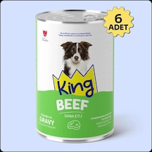 King Sos İçerisinde Et Parçacıklı Dana Etli Köpek Konservesi 400 Gr 6 Adet
