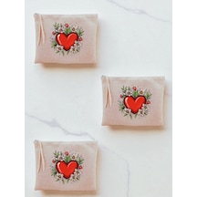 Kalp Ve Çiçek Baskılı 3'lü Makyaj Çantası 20x25 Cm - Kadın Doğum Günü Hediyesi Kadın Hediye Ürün