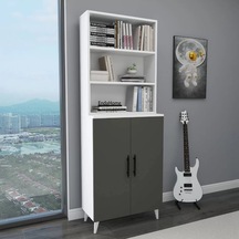 Reyo Home Enda Oras 6 Raflı Kapaklı Kitaplık Antrasit- Beyaz