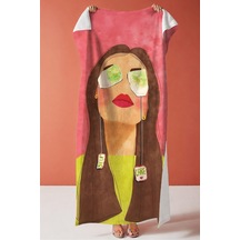 Kadın Figürlü Sanatsal Plaj Havlusu-modern Pop Art Pembe Yeşil Havuz Deniz Hızlı Kuruyan Örtü Havlu Gölgeli Melon