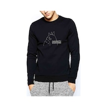 Totoro Studio Ghibli Baskılı Siyah Erkek Örme Sweatshirt