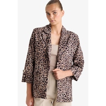 Defacto Loose Fit Ceket Yaka Leopar Desenli Blazer Ceket E1483ax25aubn225 Kahve