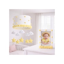 Sarı Ponponlu Bebek Odası Avize Çerçeve Seti 30x20 Cm El Yapımı Bebek Odası Dekoru Unisex Sarı