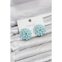 Buz Mavisi Renk Kristal Taşlı Çiçek Model Kadın Küpe Tj-bkp11918 Altın