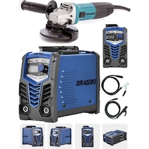 Dragro Technology DRG-200kynk Mavi Çift Kartlı 200 Amper Invertör Kaynak Makinası 3000 W Taşlama 2li Set