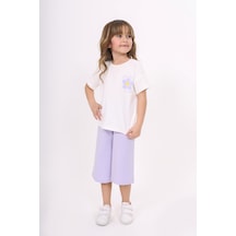 Toontoy Kids Toontoy Kız Çocuk Çiçek Yazı Baskılı Kaprili Takım Mavi