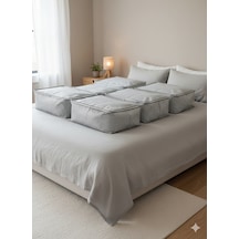 6'lı Gri Çizgili Büyük Baza Altı & Çekyat Tipi Tela Hurç 65x45x22 Cm Fermuarlı Saklama Ve Düzenleme Hurcu Gri