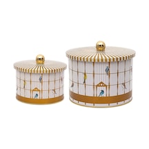 Evle Bird Cage Topuz Kulplu Saklama Kabı 2'Li Set 17.5 x 13 CM + 14 x 10 CM Çok Renkli