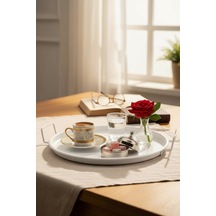 Metal Sunum Tepsi.çay Kahve Pasta Tatlı Servis 24 Cm Beyaz Hasır