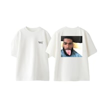 Thewert Dil Çıkartan Adam Tasarım Sırt Baskılı Pamuk Beyaz Oversize T-shirt