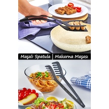 2'li Teflon Makarna Maşası Ve Maşalı Spatula Seti, Yanmaz Yapışmaz Pratik Mutfak Servis Seti Plastik