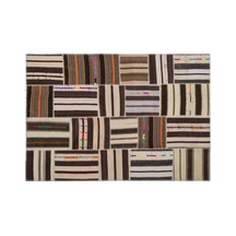 El Dokuması Patchwork Vintage Yün-pamuk Çizgili Halı 2258 160 X 230 Cm Çok Renkli