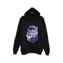 Marilyn Manson Baskılı Unisex %100 Pamuk Kapüşonlu Siyah Sweatshirt Siyah