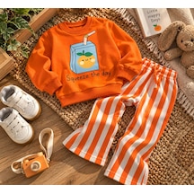 Turuncu Meyve Suyu Çizgili Jogger Alt Üst Takım - Toz Pembe - 2-3 Yaş - St00355-toz Pembe-2-3 Yaş