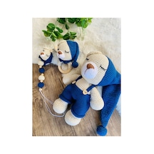 Adenya Sepeti Sepeti Masala Ayıcık Set Lacivert Renk Örgü Amigurumi Oyuncak + Diş Kaşıyıcı + Emzik Askısı