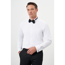 Morven Erkek Beyaz Manşetli Düz Desen Ata Yaka Slim Fit Gömlek Beyaz Morven Erkek Beyaz Manşetli Düz Desen Ata Yaka Slim Fit Gömlek Beyaz