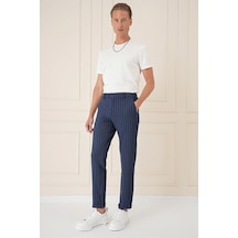 Efor Comfort Fit Çizgili Gofre Kumaş Esnek Lacivert Pamuk Pantolon P 1157 Lacivert