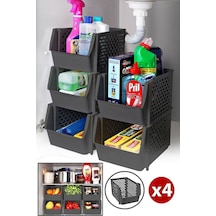 Dolap Içi Organizer Banyo Mutfak Tezgah Altı Buzdolabı Içi Düzenleyici Sebze Raf 4 Adet Gri