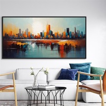 Yağlı Boya Dokulu Tablo Soyut Şehir Manzarası New York Siyah Çerçeveli U09002-179113