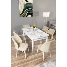 Novana Beyaz 80x132 Açılır Mutfak Masası 6 Sandalye krem