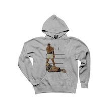 Muhammed Ali Winning Fighter Gri Kapşonlu Sweatshirt Hoodie Gri