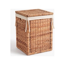Branas Doğal Rattan Kirli Çamaşır Sepeti 80 Lt Kapaklı Ve Yıkanabilir Astarlı Hasır Sepet 40 X 40 X 57 Cm Bej