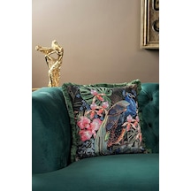 Asdiva Lüks Kadife 43x43 Cm Kırlent Kılıfı Dekoratif Yumuşak Salon Avangart Saçaklı Yeşil Siyah Genel