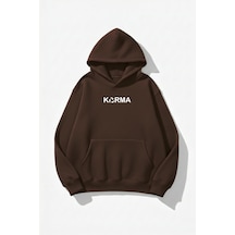 Uyguntarz Unisex Yumuşak Dokulu Karma Kalp Baskılı Tasarım Oversize 3 İplik Hoodie Sweatshirt Kahverengi