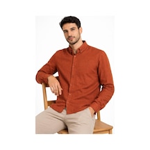 Plus Barkod Uzun Kol Slim Fit Erkek Gömlek - 7581 Kiremit