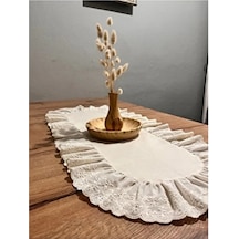 Oval Fırfırlı Naturel Ham Keten Runner Servis 40 140 Cm Bej