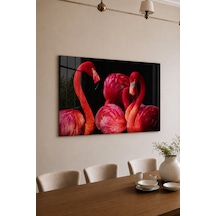 Pembe Flamingolar Siyah Fonlu Renkli Flamingo Kuşları Modern De