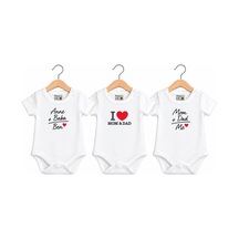 Babylimon Pamuklu Bebek Body - 3'lü Mom And Dad Set - Bebek Zıbın Badi - Yazılı Zıbın Beyaz - 936532795 Beyaz