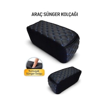 Lüks Oto Kolçak Kol Dayama Koltuk Arası Organizer Cepli Vidasız Montaj Siyah Deri Ve Mavi Dikiş