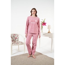 Estiva Önden Düğmeli Puantiyeli Fitilli Polar Bayan Pijama Takım Pembe Estiva Önden Düğmeli Puantiyeli Fitilli Polar Bayan Pijama Takım Pembe
