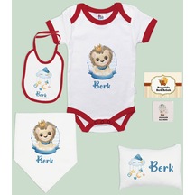 Bk Kids Kişiye Özel İsimli 6 Parça Kırmızı Bebek Body Zıbın Battaniye Ve Yastık Hediye Seti, Yeni Doğan Bebek Giyim Hediyesi-5