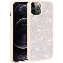 Kilifone - Apple Uyumlu iPhone 13 Pro Max - Kılıf Parlak Taşlı Tasarımlı Ston Kapak - Beyaz