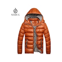 Düz Renk Kalınlaştırılmış Kapüşonlu Günlük Erkek Pamuklu Ceket Sarı