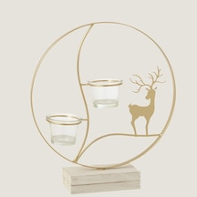 Wigo Geyik Desenli 2li Tealight Mumluk Ekru Krem