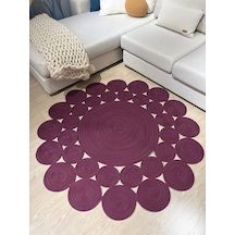Mavaux Papatya Hasır Jüt Çiçek Desenli Kilim Halı Mürdüm