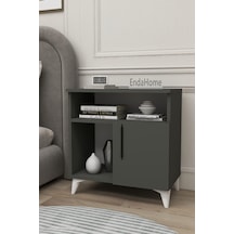 Vela Tek Kapaklı 2 Açık Bölmeli Komodin & Şifonyer Yatak Odası Başucu Düzenleyici Komidin - Antrasit