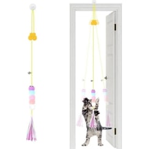 Yusa Stores Kendiliğinden Yapışkanlı Uzun İpli Tüylü Zilli Peluş Kedi Oyun Oltası Kedi Oyuncağı