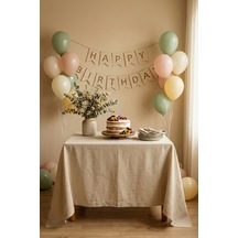 Naturel Keten Masa Örtüsü - Nişan, Baby Shower, Doğum Günü Özel Gün Organizasyon Vintage Örtü Bej