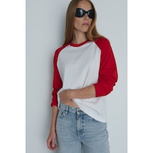 Suud Collection Kırmızı Reglan Çift Renk Tişört
