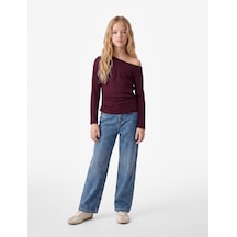 Koton Büzgülü Slim Fit Asimetrik Yaka Uzun Kollu Tişört Mürdüm 7wkg10690ak Mor