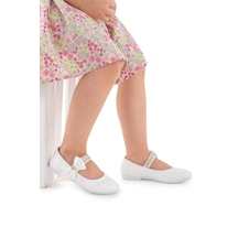 Kiko Kids Cırtlı Kız Çocuk Taşlı Babet Ayakkabı 252 Cilt Beyaz 001