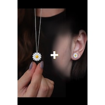 Papatya Tasarım Mineli 925 Ayar Gümüş Kadın Set