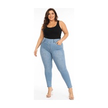 Zanessi Fashıon Büyük Beden Denim Toparlayıcı Lastikli Yüksek Bel Dar Paça Kadın Pantolon Mavi