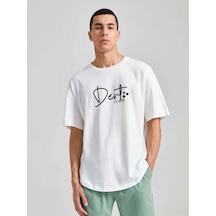 Unisex Oversize Dert Baskılı T-shirt Beyaz-64606