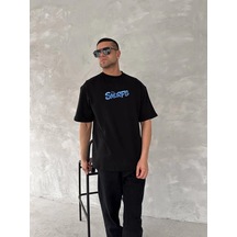 Zenna Tarz Ön Ve Arka Baskılı Oversize Bisiklet Yaka T-shirt- Siyah