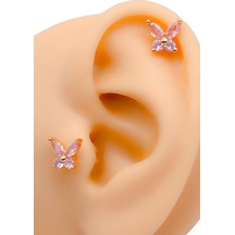 Taşlı Kelebek Figürlü Kıkırdak Helix Tragus Piercing 1adet çok renkli